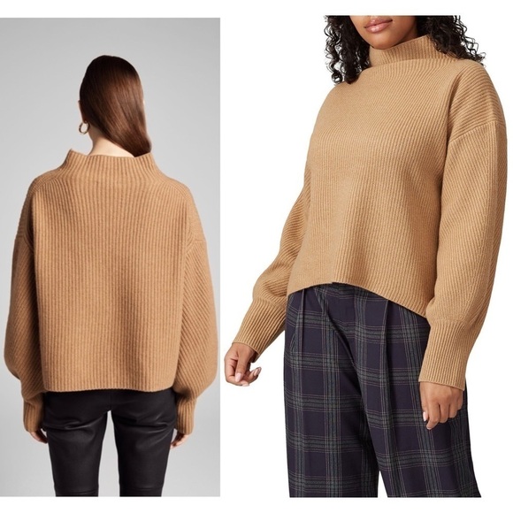 ALC Wool Cashmere Ribbed Knit Oversized Balloon Sleeve Boxy Mockneck Sweater XL - Picture 13 of 16